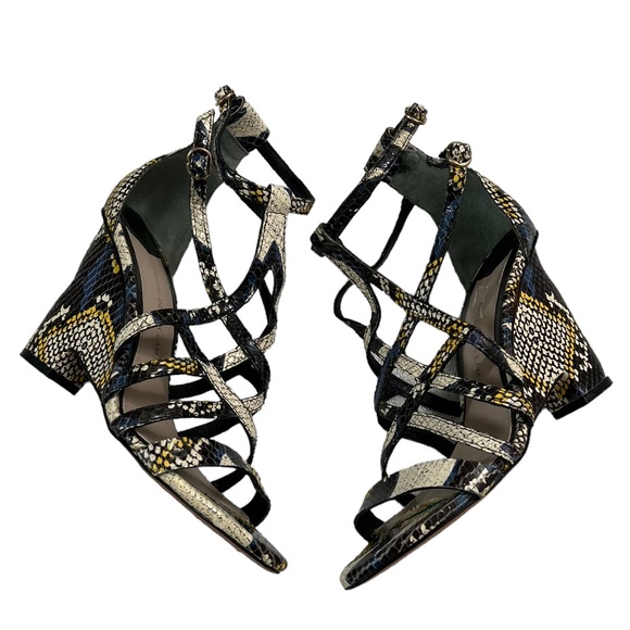 Derek Lam 10 Crosby Snake Print Ankle Strap Wedge Open Toe Heeled Sandals 7 - Picture 2 of 10
